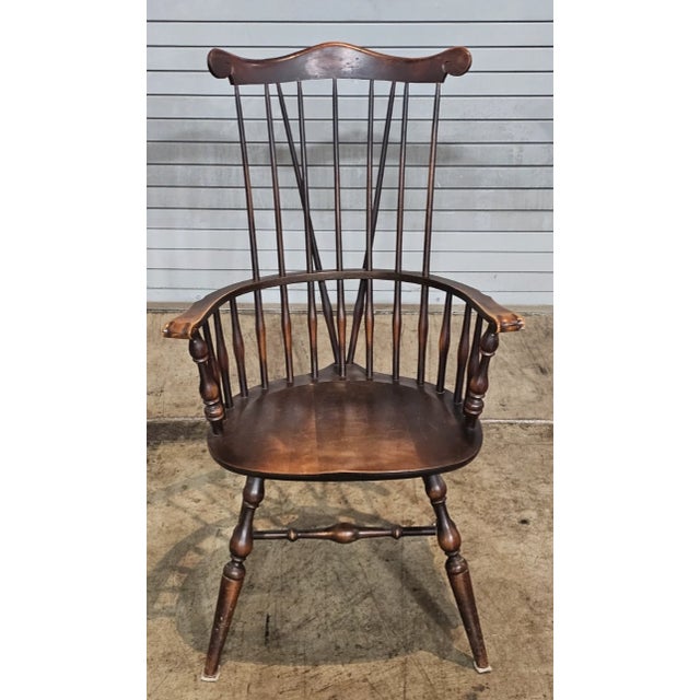 American Early 20th Century Fan Back With Brace Back Windsor Arm Chair Benchmade For Sale - Image 3 of 8