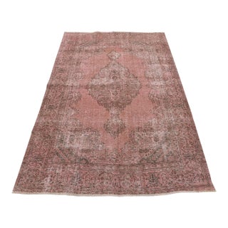 Tabriz Rug 6’11” X 9’11” Pink Wool Vintage Overdyed Hand-Knotted Carpet For Sale