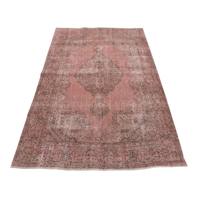 Tabriz Rug 6’11” X 9’11” Pink Wool Vintage Overdyed Hand-Knotted Carpet For Sale