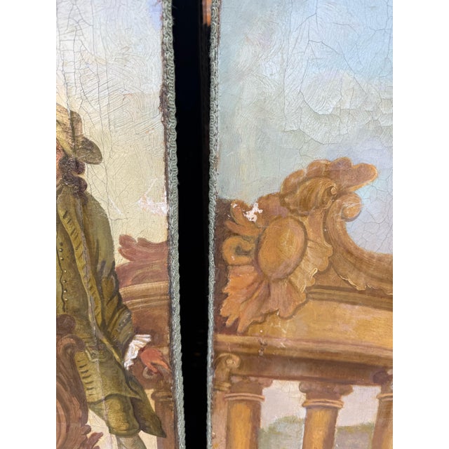 19th-C. French Neo-Classical Oil on Canvas Three Panel Screen Room Divider Wall Art For Sale - Image 9 of 12