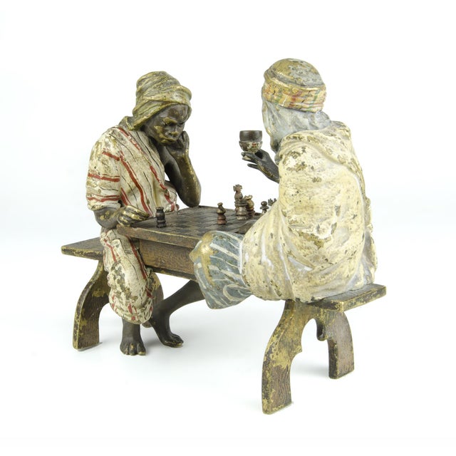 Late 19th Century Vienna Secession Cold-Painted Bronze Small Sculpture of Two Men Playing Chess by Franz Bergmann/Nam Greb, Austria For Sale - Image 6 of 9