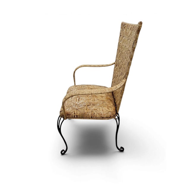 Wood Late 20th Century French Bistro Style Wrought Iron & Maze-Woven Rattan Dining Suite, 5 Pc Set For Sale - Image 7 of 18