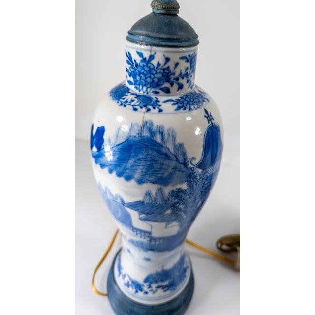 19th Century Pair of Chinese Blue and White Vases Mounted as Table Lamps For Sale - Image 10 of 12