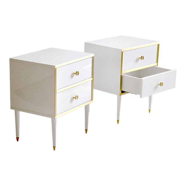Modern Cube White & Gold Nightstand Set of 2 Chairish