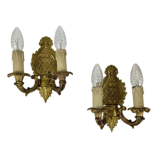 Vintage Bronze Wall Sconces Double Armed Lighting Lamp, Set of 2 For Sale