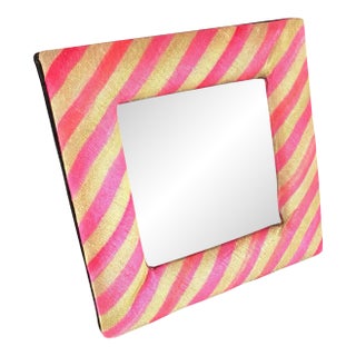 Vintage MacKenzie Childs Pink & Gold Striped 4x4 Picture Frame Art Striped Frame For Sale
