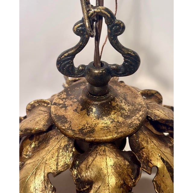Vintage Banci Firenze Style Hand-Gilt Oak Leaf Pendant Light For Sale - Image 10 of 12