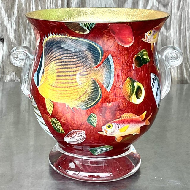 Glass Vintage Coastal Scott Potter Eglomise Under Sea Glass Urn For Sale - Image 7 of 8