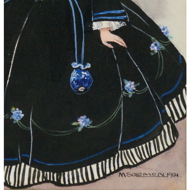 Realism 1920's Historical Fashion Illustration of Lady in 17th Century Dress by M. Solomon For Sale - Image 3 of 6