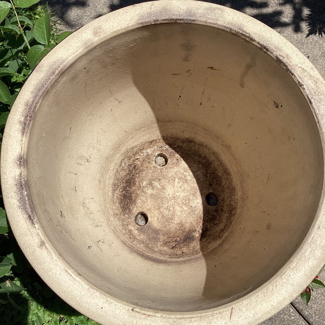 Mediterranean Style Large Pottery Studio Cobalt Blue Glazed Ceramic Planter W/Incised Tan Scroll For Sale - Image 4 of 12