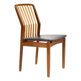 1960s Danish Modern / Mid Century Mahogany Dining Chair — Svend Madsen for Moreddi — Black Vinyl For Sale