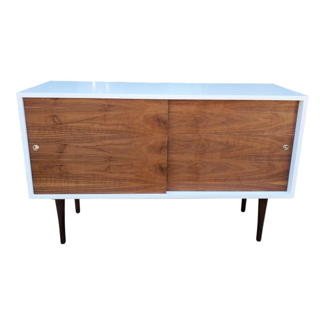 Walnut White Lacquered Credenza For Sale