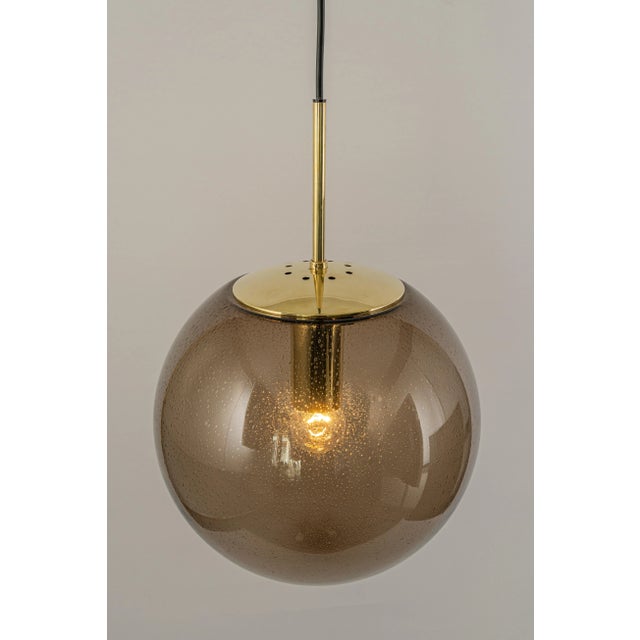 Large Smoky Glass Ball and Brass Pendant Lamp from Limburg, Germany, 1970s For Sale - Image 9 of 13