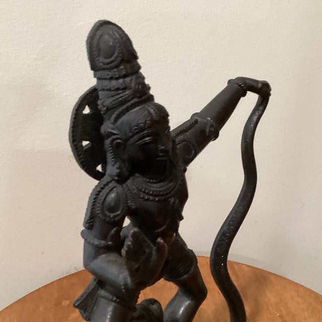 Vintage Handcrafted Bronze Statue of Lord Krishna Dancing on the Serpent Kaliya For Sale In Chicago - Image 6 of 12
