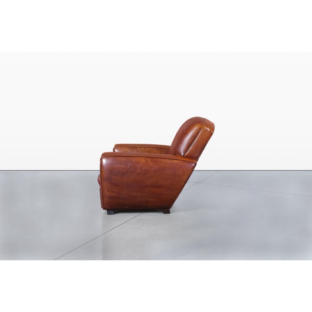 Vintage French Art Deco Leather Club Armchairs, 1940s For Sale - Image 11 of 14