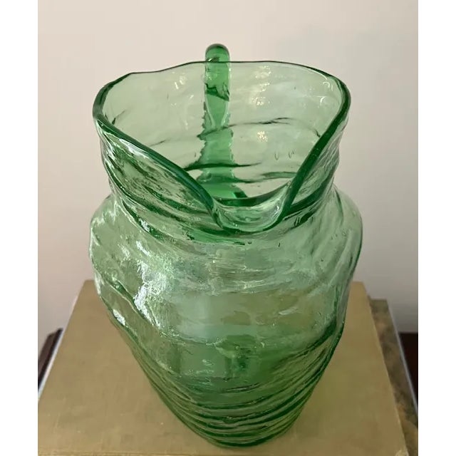 Mid-Century Modern Mid Century Modern Hand Blown Green Glass Pitcher For Sale - Image 3 of 6
