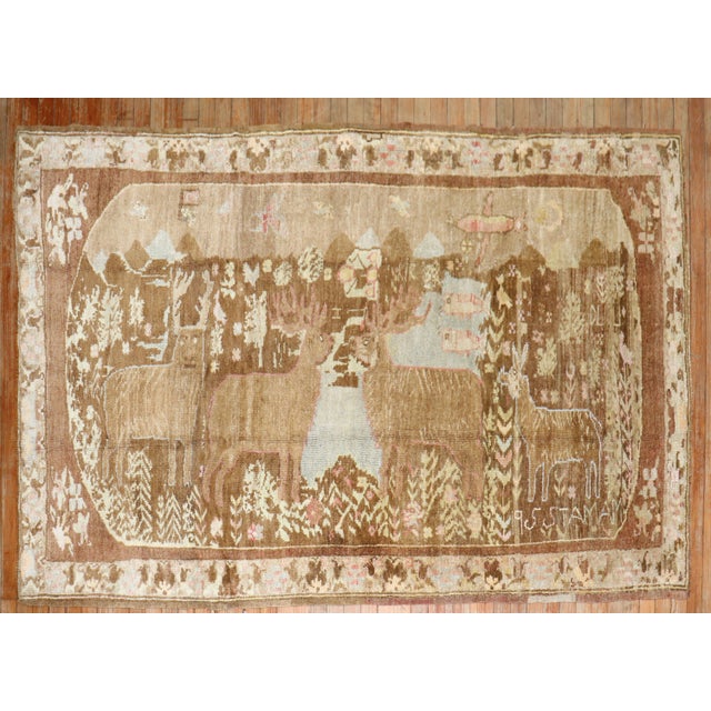 Textile Vintage Zabihi Collection Reindeer Turkish Rug For Sale - Image 7 of 9