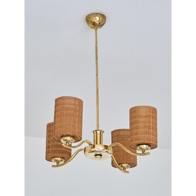 Vintage Four-Arm Brass Chandelier by Paavo Tynell for Oy Taito Ab, 1930s For Sale - Image 13 of 13