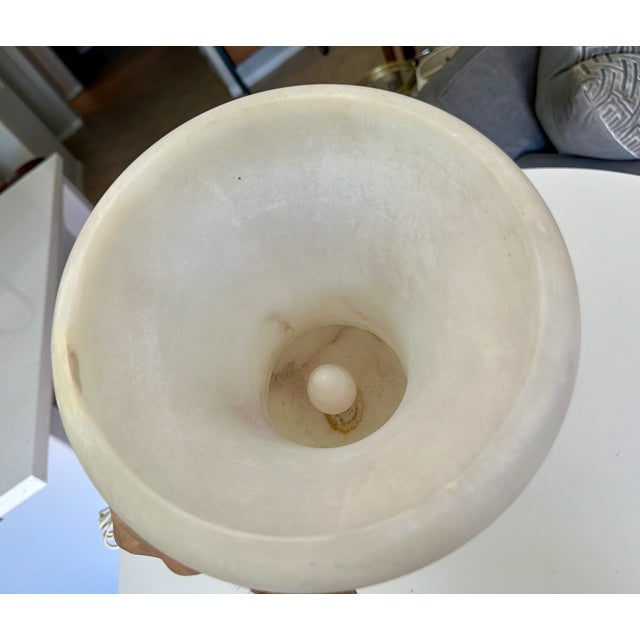 Single Italian Tall Alabaster and Brass Urn Handles Table Lamp For Sale - Image 15 of 18