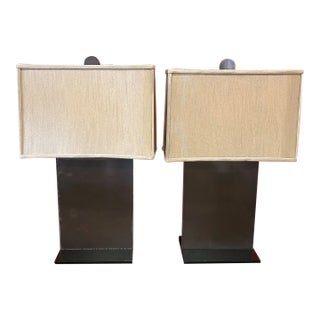 Chapman Contemporary Bronze Slab Lamps. Pair. For Sale