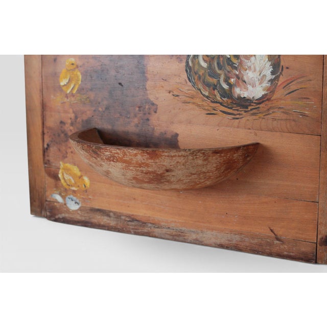 Farmhouse Early 20th Century Wooden Wall Pocket With Hand-Painted Chickens For Sale - Image 3 of 16
