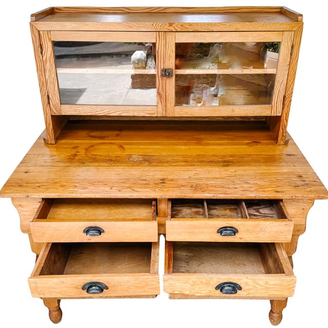 American Antique American Primitive Handmade Pine Possum Belly Baker's Cabinet For Sale - Image 3 of 16