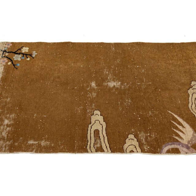 Earthy Tones Antique Art Deco Chinese Nichols Style Runner – Hand-Knotted Wool For Sale - Image 4 of 9