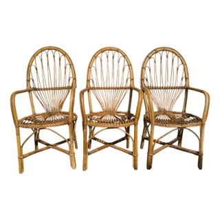 Vintage Armchairs in Rattan, 1970s, Set of 3 For Sale