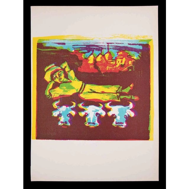 The Dreaming Cowboy is an Original Linocut Print realized by Mino Maccari in 1951. Not signed, very good condition. Mino...