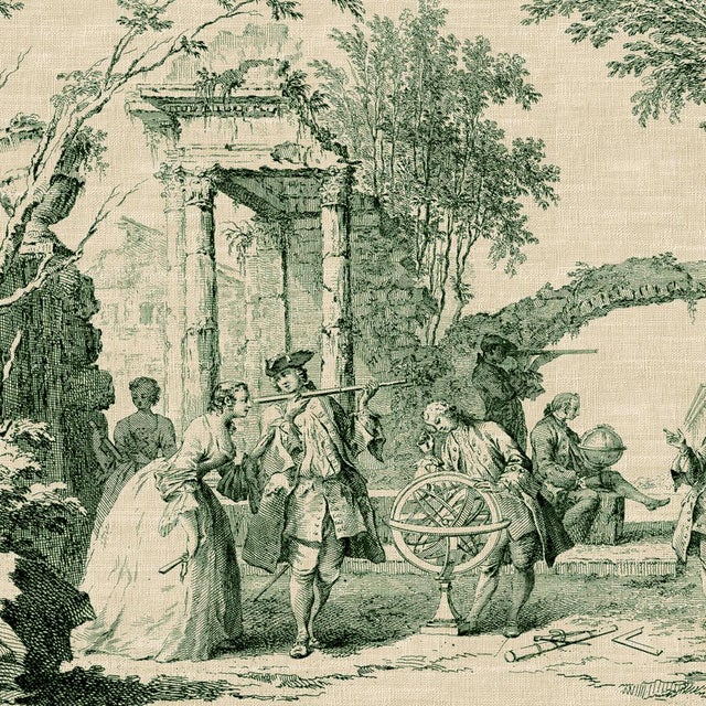 This exquisite handmade decorative tray features a gorgeous green toile de jouy print, framed under glass in a rich wood...