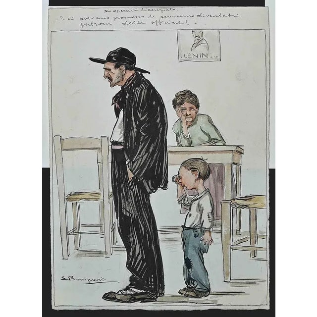 Luigi Bompard, The Fired Worker, Original Watercolor and Ink, 1920s For Sale - Image 3 of 3