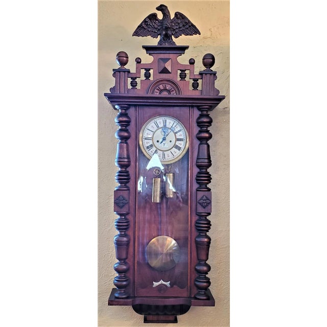 Rustic 19c Gustav Becker Vienna Wall Clock For Sale - Image 3 of 12