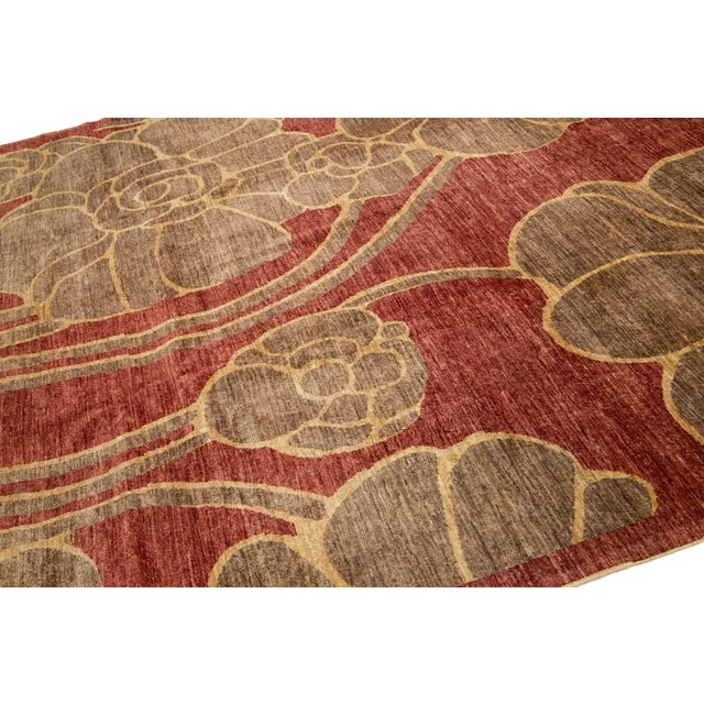 Textile Handamde Transitional Peshawar Wool Rug in Burgundy With Allover Motif For Sale - Image 7 of 10