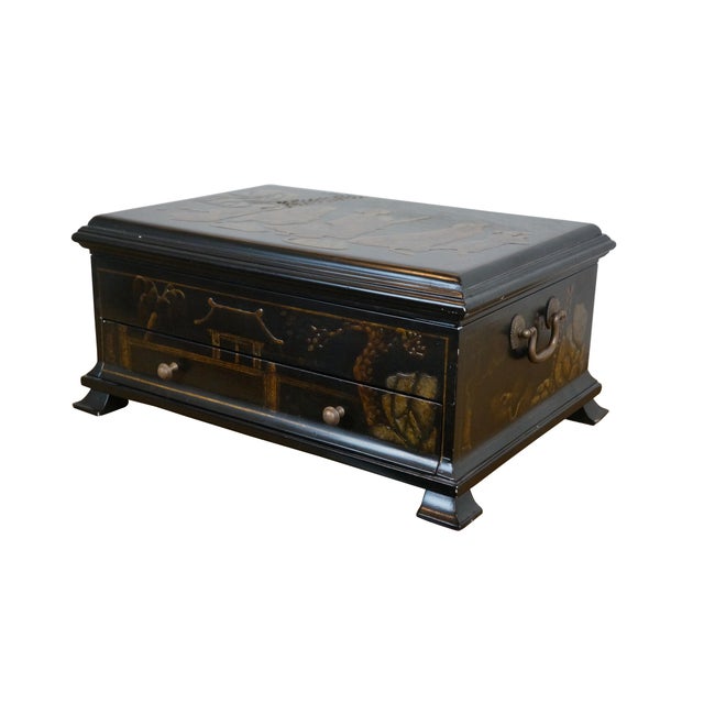 Chinoiserie Maitland - Smith Chinese Chinoiserie Lacquered Silverware Flatware Chest Box For Sale - Image 3 of 11