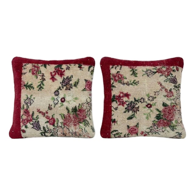 Turkish Wool Rug Pillow Cover 24'' X 24'' - Set of Two For Sale