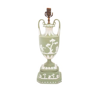 Wedgwood-Style Green Table Lamp For Sale