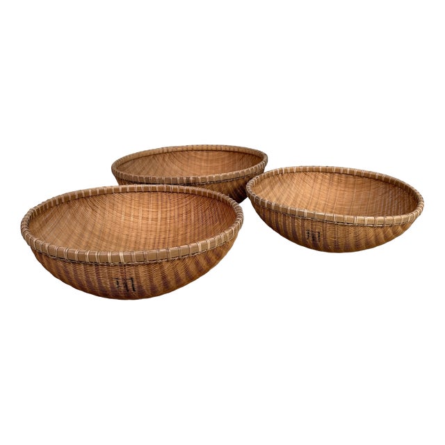 Japanese Shōwa Bamboo Baskets, 1960, Set of 3 For Sale