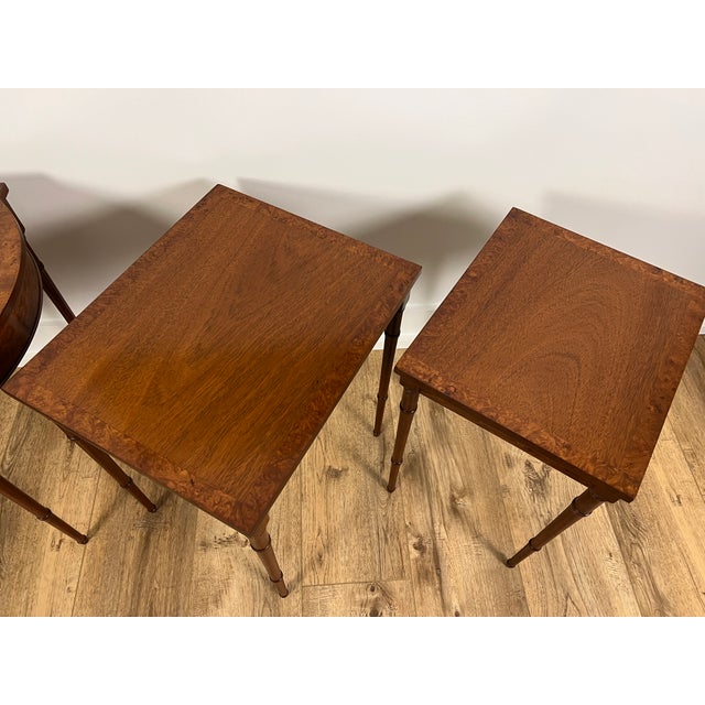 Baker Furniture Mahogany and Burl Maple Nesting Tables Set of 3