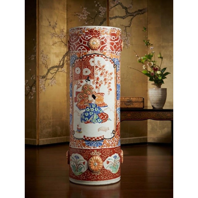 Late 19th Century Late 19th/Early 20th Century Japanese Kutani Porcelain Cylindrical Umbrella Stand For Sale - Image 5 of 6