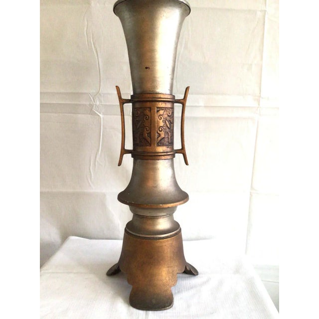 Metal 1960s Painted Metal and Brass Asian Style Lamps - A Pair For Sale - Image 7 of 13