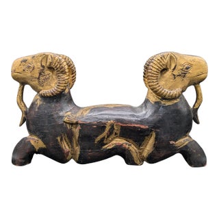 1950s Artisan Crafted Egyptian Revival Two-Headed Ram Sculpture For Sale