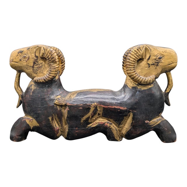 1950s Artisan Crafted Egyptian Revival Two-Headed Ram Sculpture For Sale