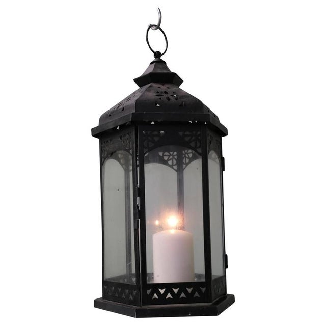 Metal Large Moroccan Style Iron Candle Lantern, 1920 For Sale - Image 7 of 7