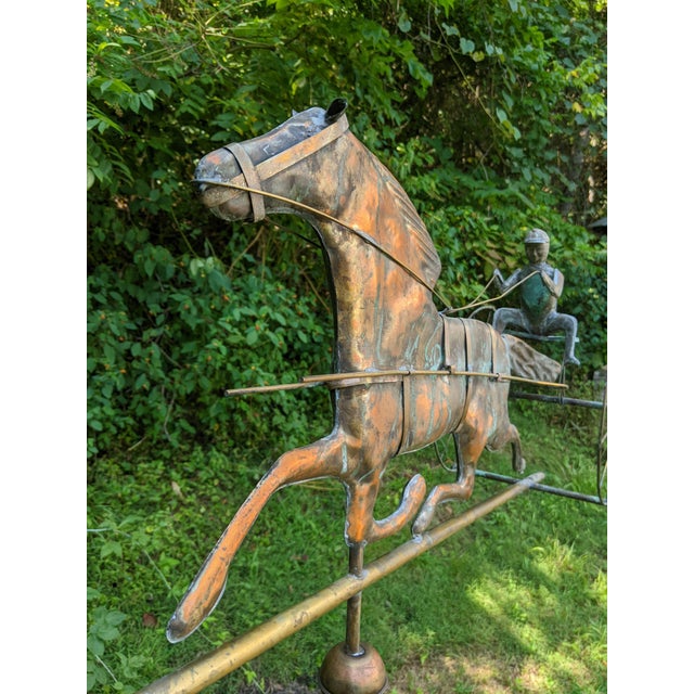 Antique Copper Sulky Horse & Jockey Weathervane with Directional & Base