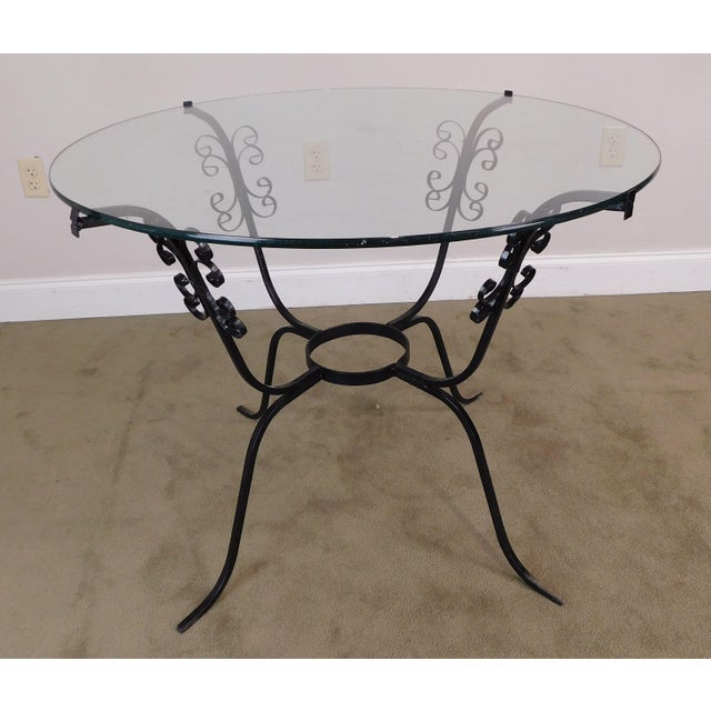 Vintage Black Scrolled Wrought Iron Round Glass Top Table For Sale - Image 4 of 12