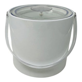 Signed Georges Briard Mid-Century White Vinyl & Lucite Ice Bucket With 22k Gold Hallmark For Sale