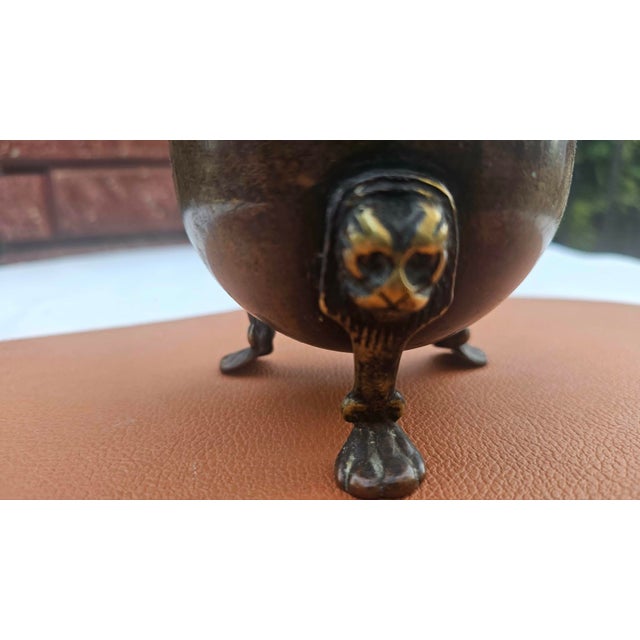9th Century English Brass Bowl with Lion Mask and Paw Feet, 1890s For Sale - Image 4 of 7