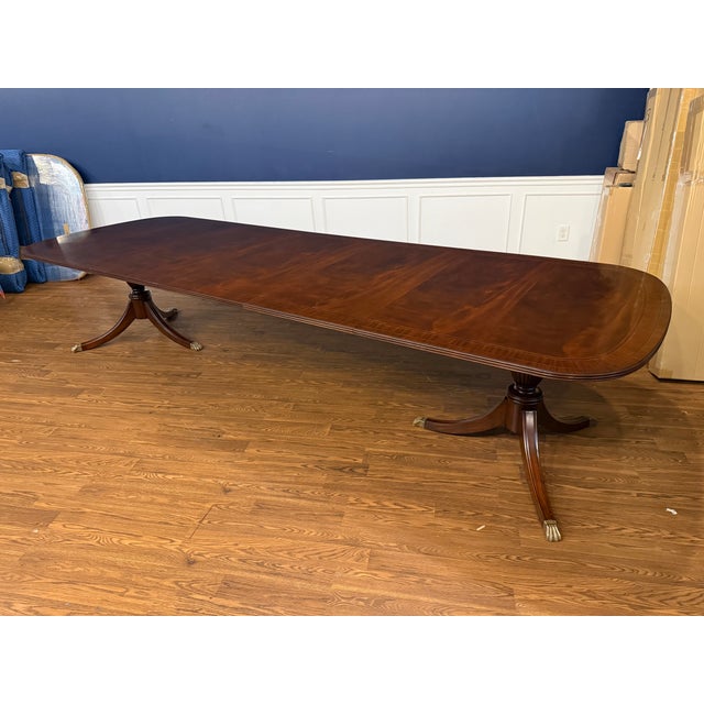 Georgian Style Multi-Banded Mahogany Dining Table by Leighton Hall - Showroom Sample For Sale - Image 11 of 18