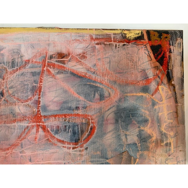 1980s Abstract Mixed-Media Graffiti Painting on Canvas For Sale - Image 4 of 10