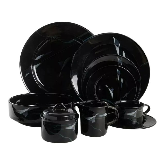 1980s Mikasa Galleria Opus Black Dinnerware Full Set - 50 Piece Set For Sale